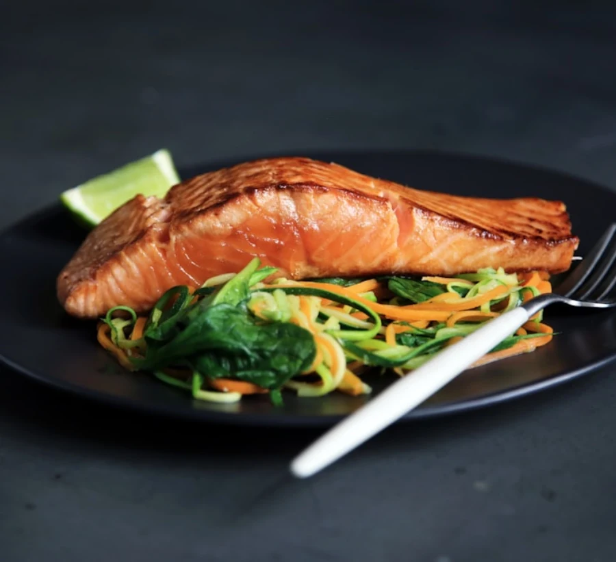Salmon dish plated as it is served at the restaurant