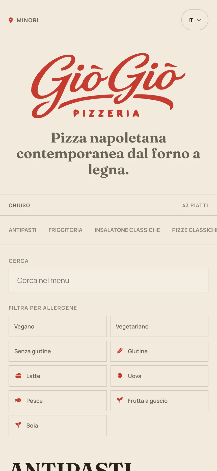 Giò Giò Pizzeria live digital menu